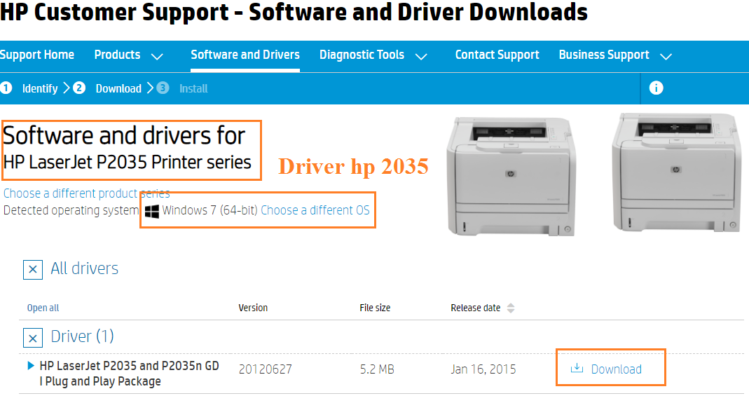 Quy trình download Driver Hp 2035